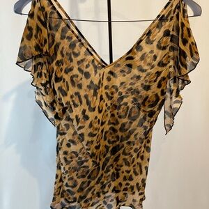 The Limited Leopard Print V-Neck Silk Blouse Medium